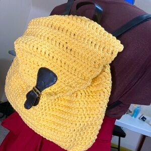 Crocheted drawstring backpack